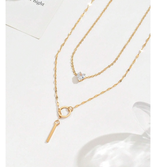 Luxe Gold Tone Cubic Zirconia Multilayer Lariat Necklace - Picture 3 of 3
